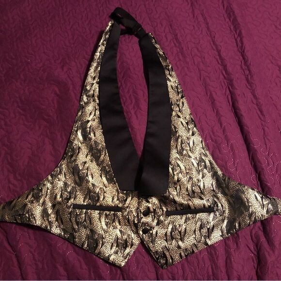 Tux beautiful gold metallic  & black vest large adjustable at neck and back - Picture 1 of 4